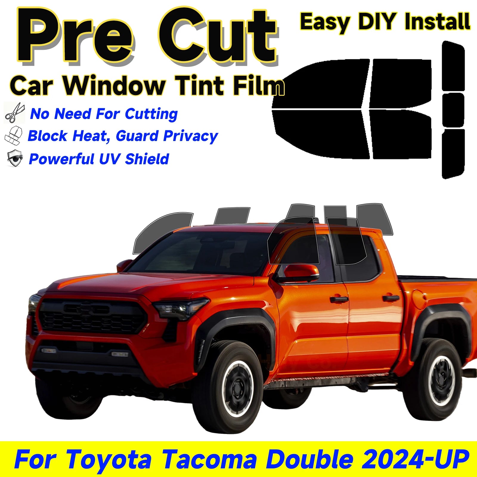 Precut Window Tint Kit for Toyota Tacoma Double Cab (2024–2026) | UV Block & Privacy Film