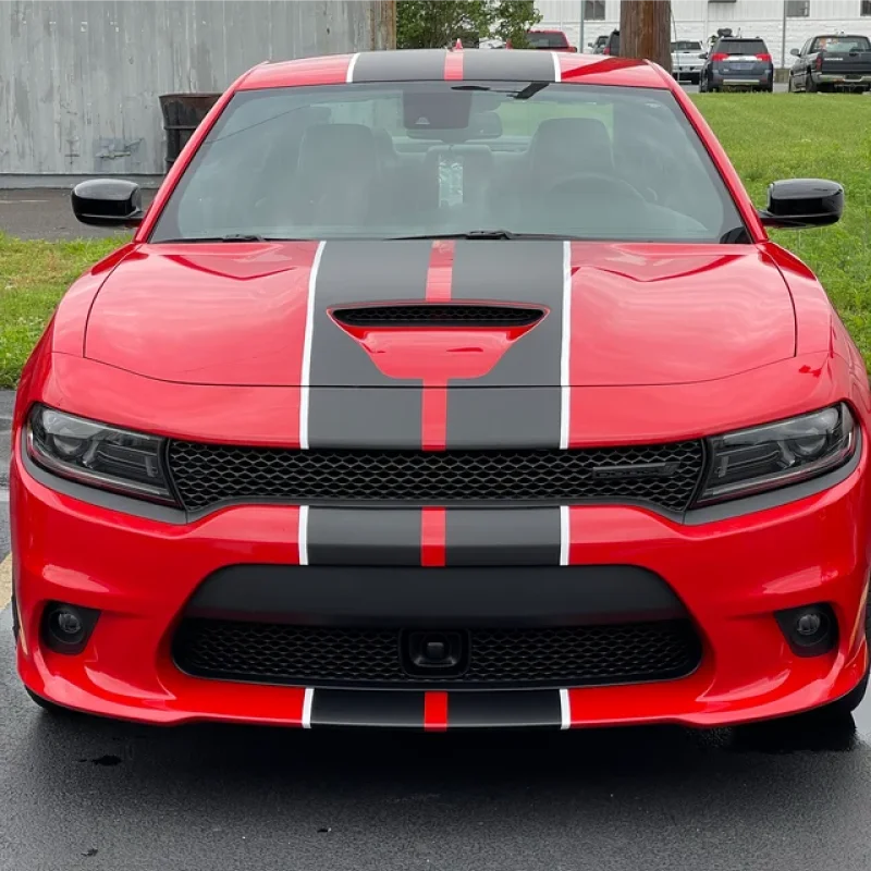 Vinyl Die-Cut Rally Stripe Decals - Waterproof Hood, Roof, and Trunk Stickers for Dodge Challenger