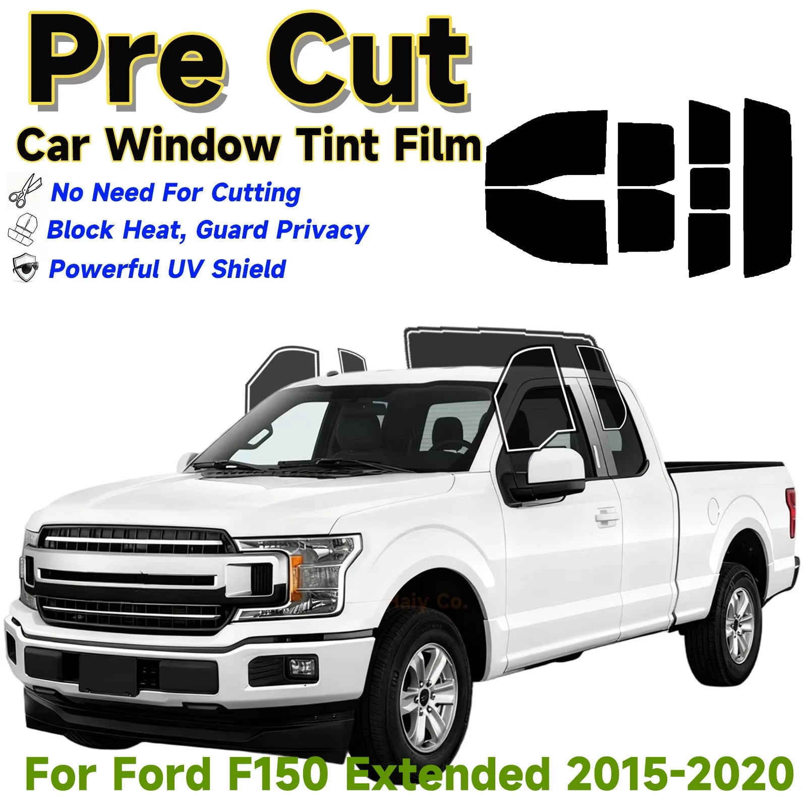 Precut Window Tint Kit for Ford F-150 Extended Cab (2015–2020) | UV Block & Privacy Film