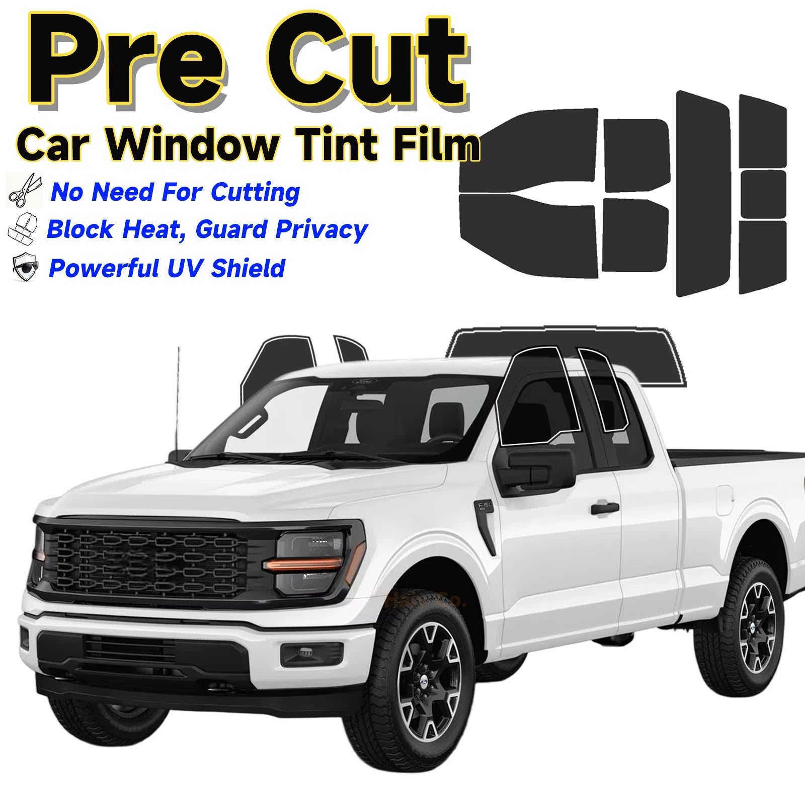 Precut Window Tint Kit for Ford F-150 Extended Cab (2021–2025) | UV Block & Privacy Film