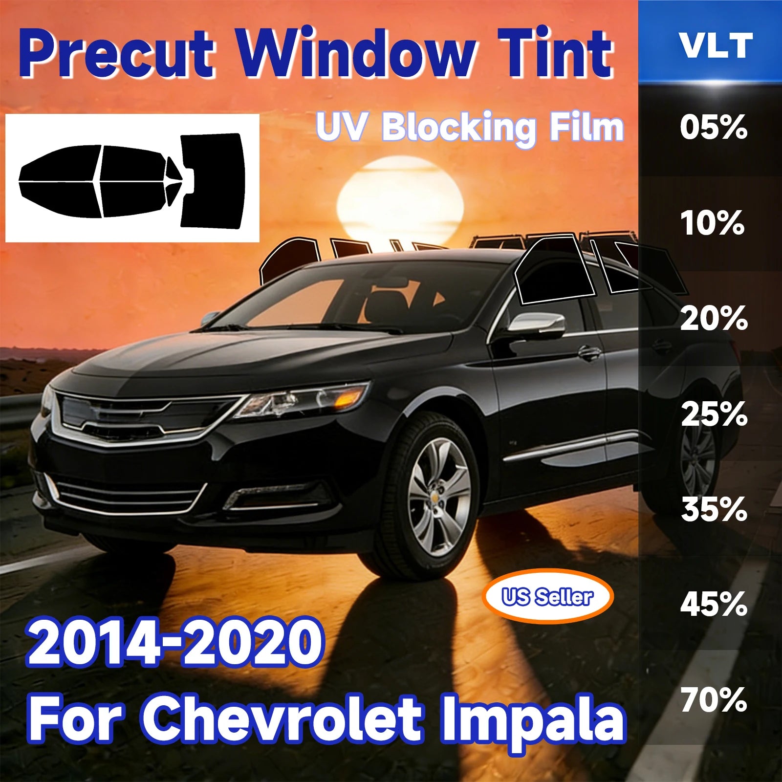Precut Window Tint Kit for Chevrolet Impala (2014–2020) | UV-IR Block & Privacy Film