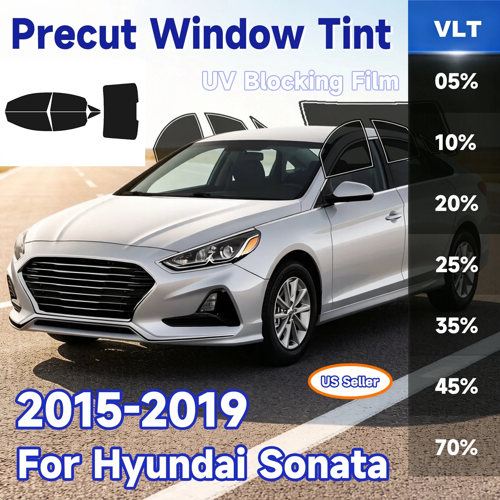 Precut Window Tint Kit for Hyundai Sonata (2015–2019) | UV-IR Block & Privacy Film