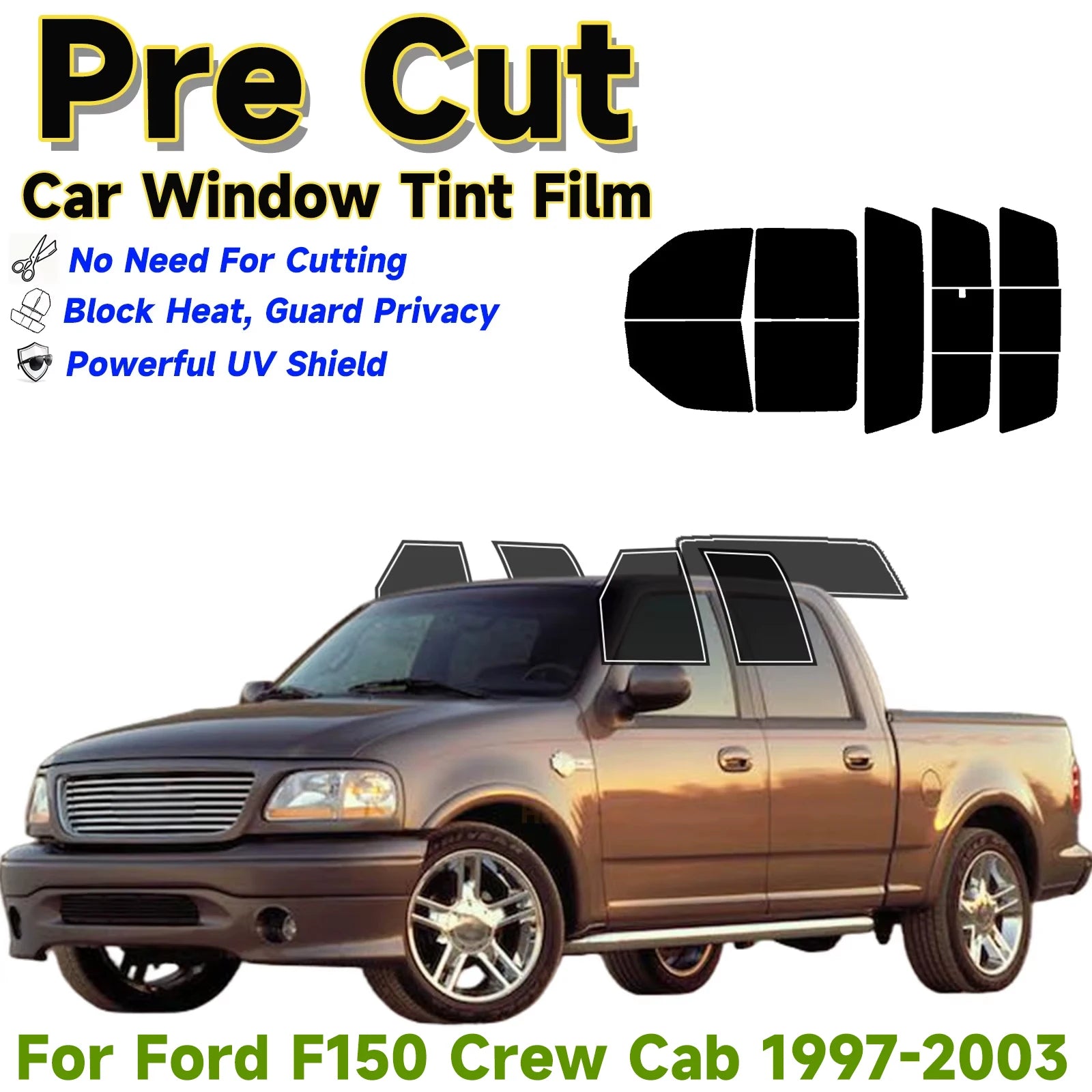 Precut Window Tint Kit for Ford F-150 Crew Cab (1997–2003) | UV Block & Privacy Film