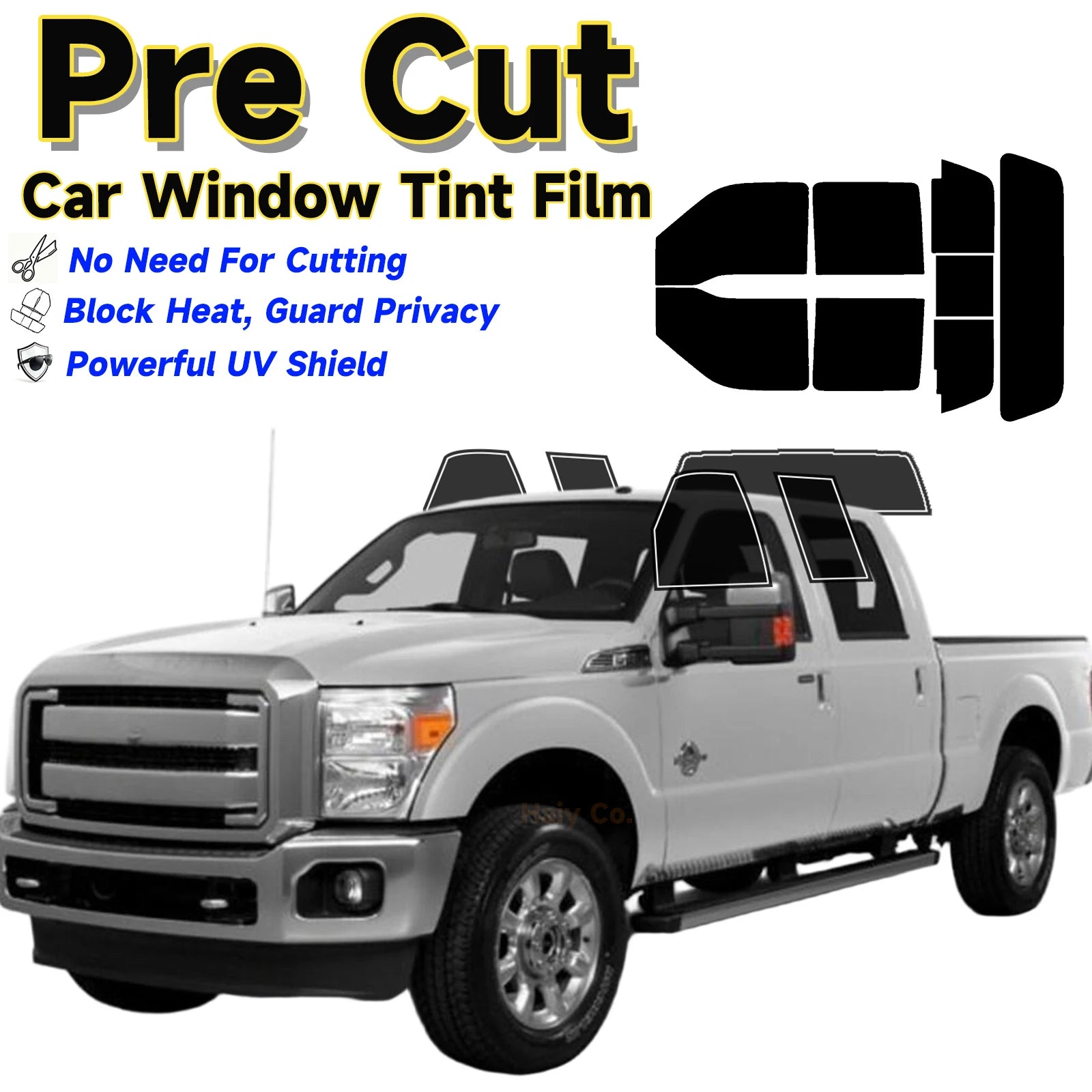 Precut Window Tint Kit for Ford F-250 / F-350 Crew Cab (2013–2016) | UV Block & Privacy Film
