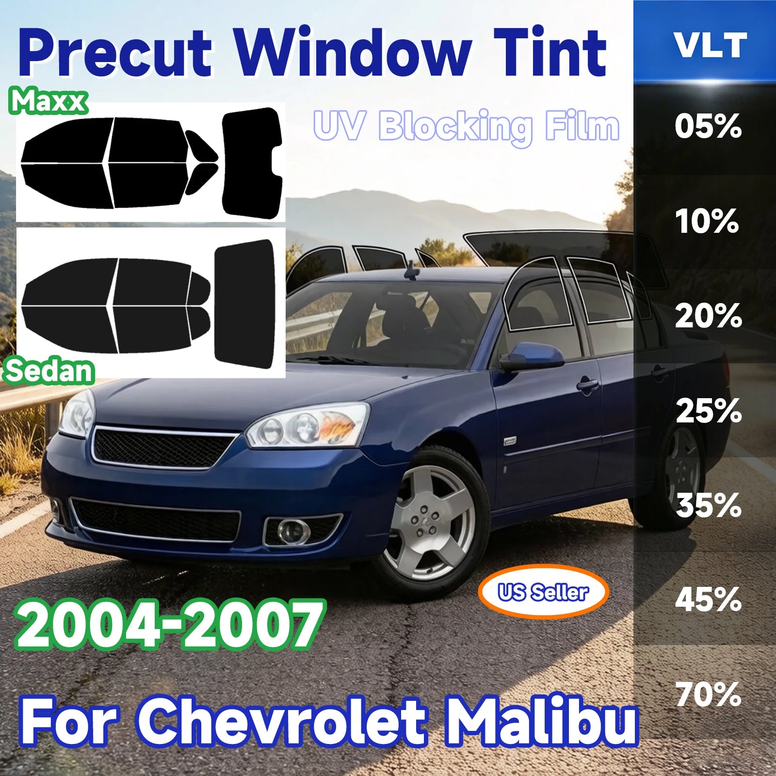 Precut Window Tint for Chevrolet Malibu (2004–2007) | UV Heat 2-Ply