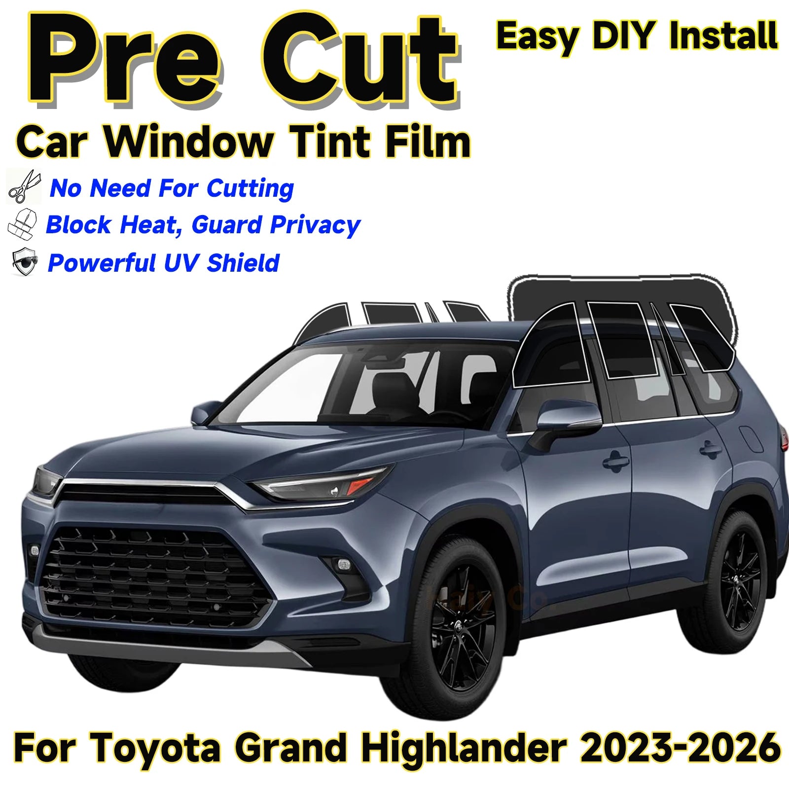 Precut Window Tint Kit for Toyota Grand Highlander (2023–2026) | UV-IR Block & Privacy Film