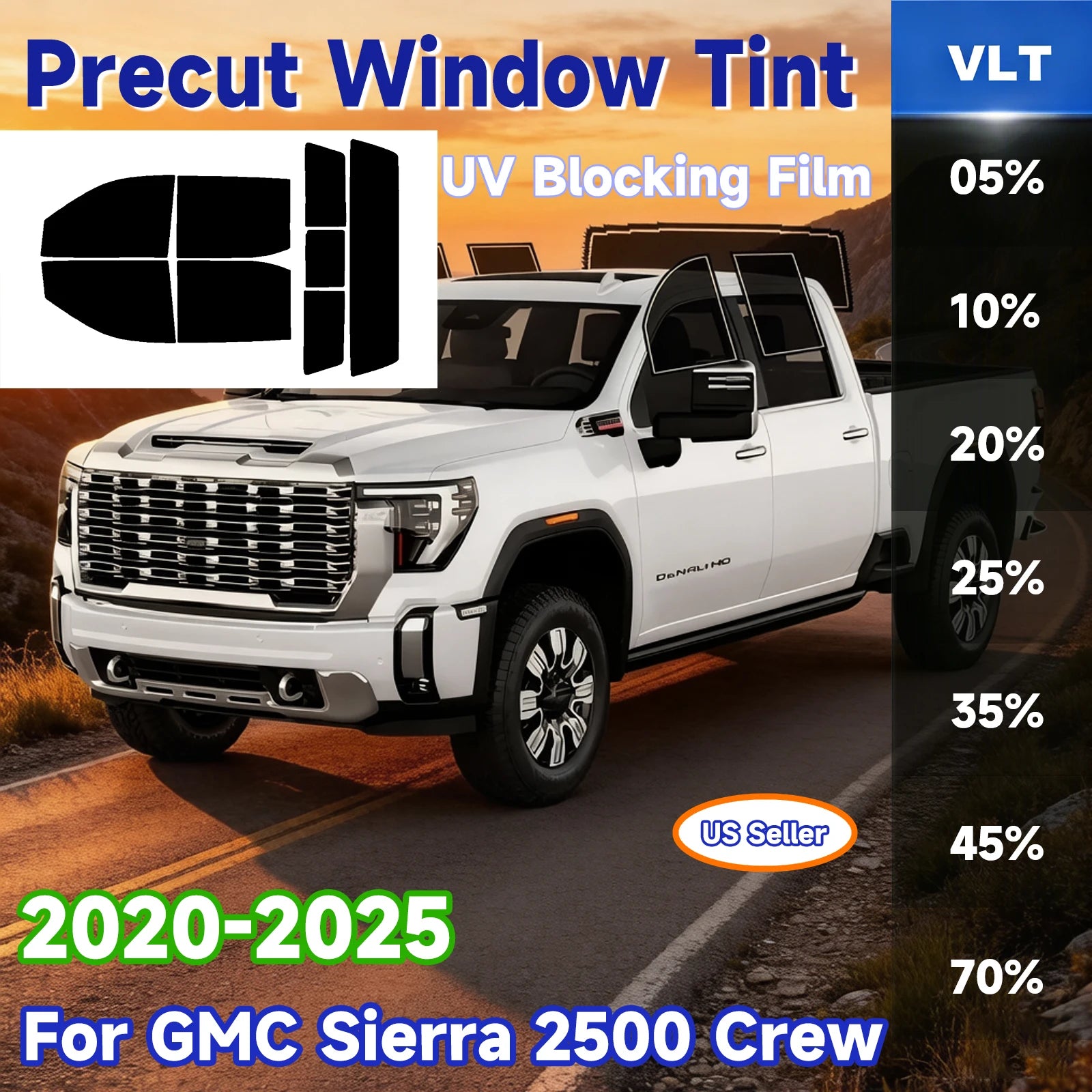 Precut Window Tint Kit for GMC Sierra / Chevy Silverado | UV Block & Privacy Film