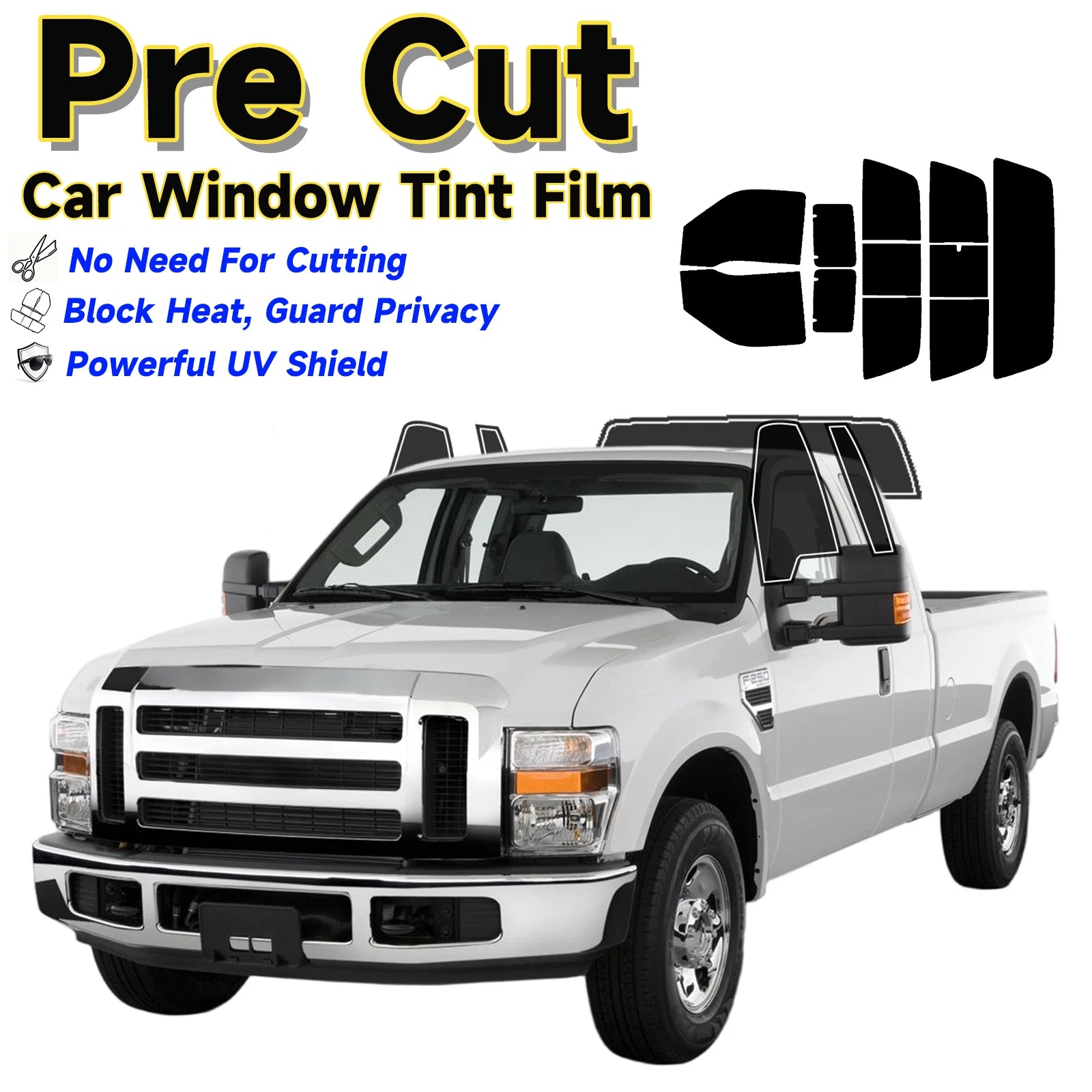 Precut Window Tint for Ford F-250 Extended (2008–2012) | UV Heat Block