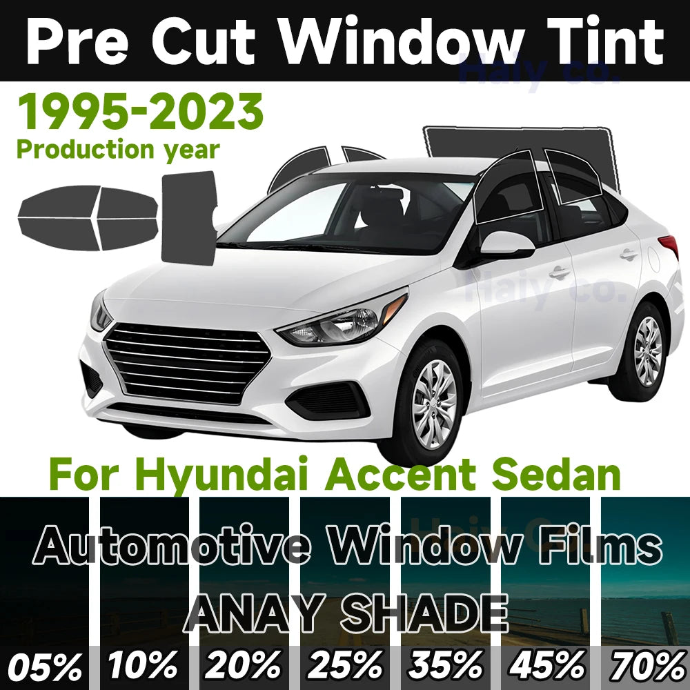 Precut Window Tint Kit for Hyundai Accent Sedan (1995–2023) | UV Block & Privacy Film