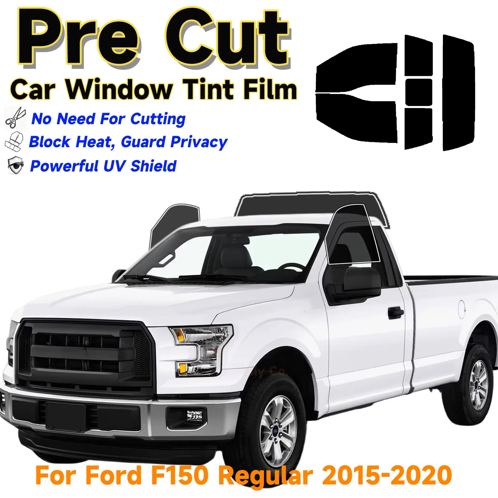 Precut Window Tint Kit for Ford F-150 Regular Cab (2015–2020) | UV Block & Privacy Film