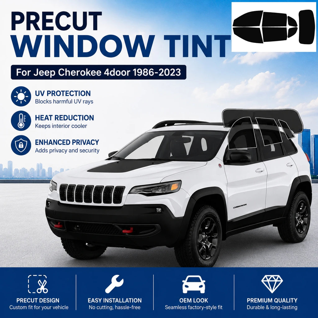 Precut Window Tint Kit for Jeep Cherokee 4-Door (1986–2023) | UV Block & Privacy Film