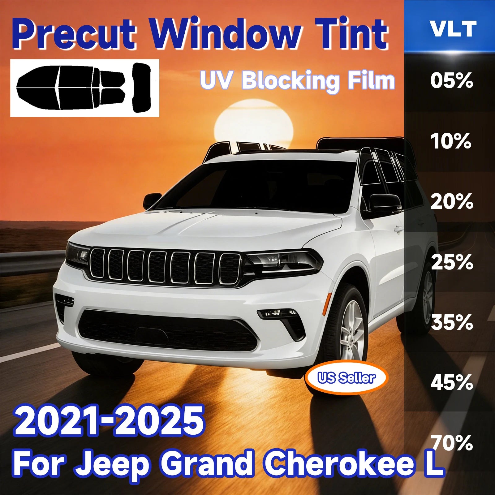 Precut Window Tint Kit for Jeep Grand Cherokee L (2021–2025) | UV Block & Privacy Film