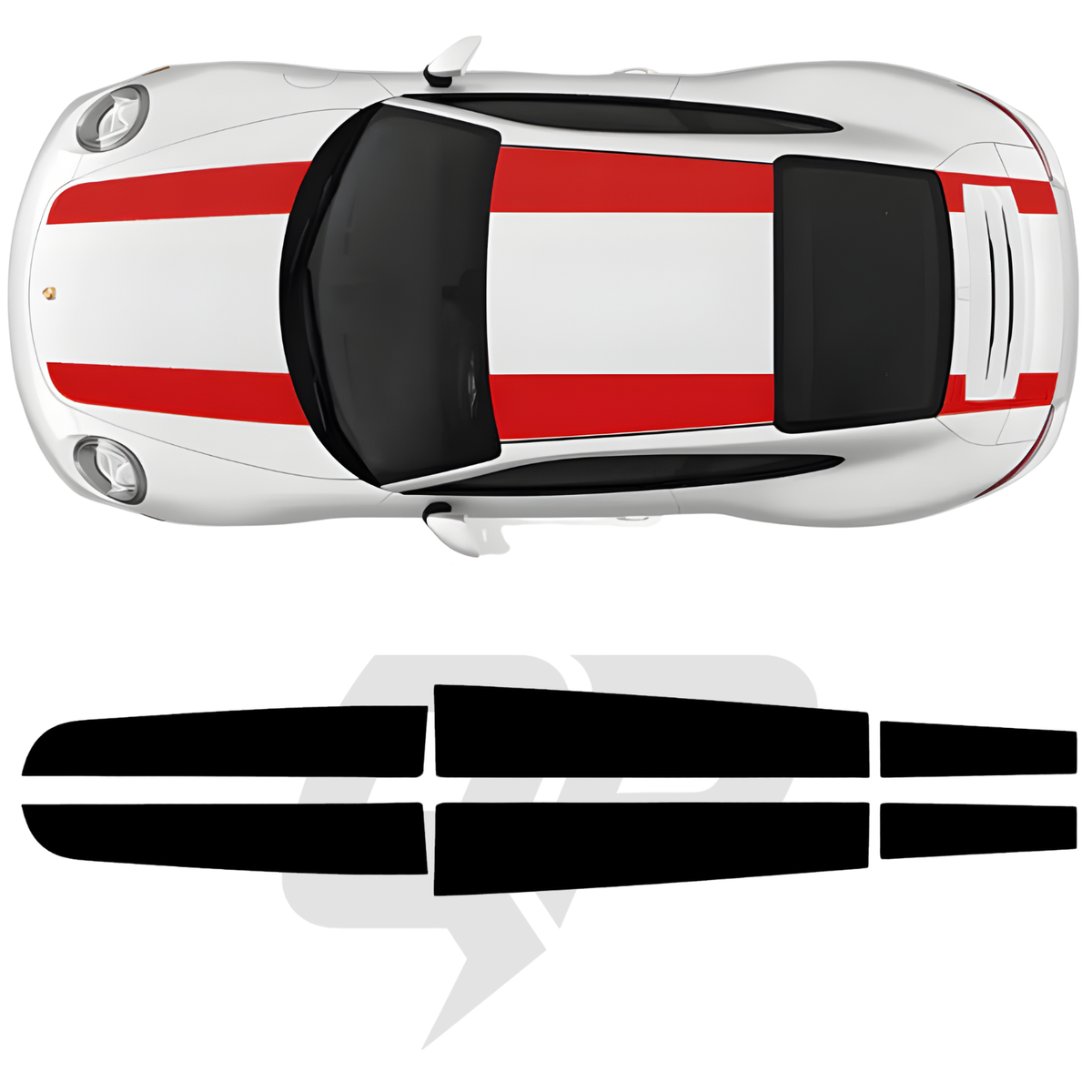 Porsche 991 Style Top Roof Hood Decklid Stripe Decal Set