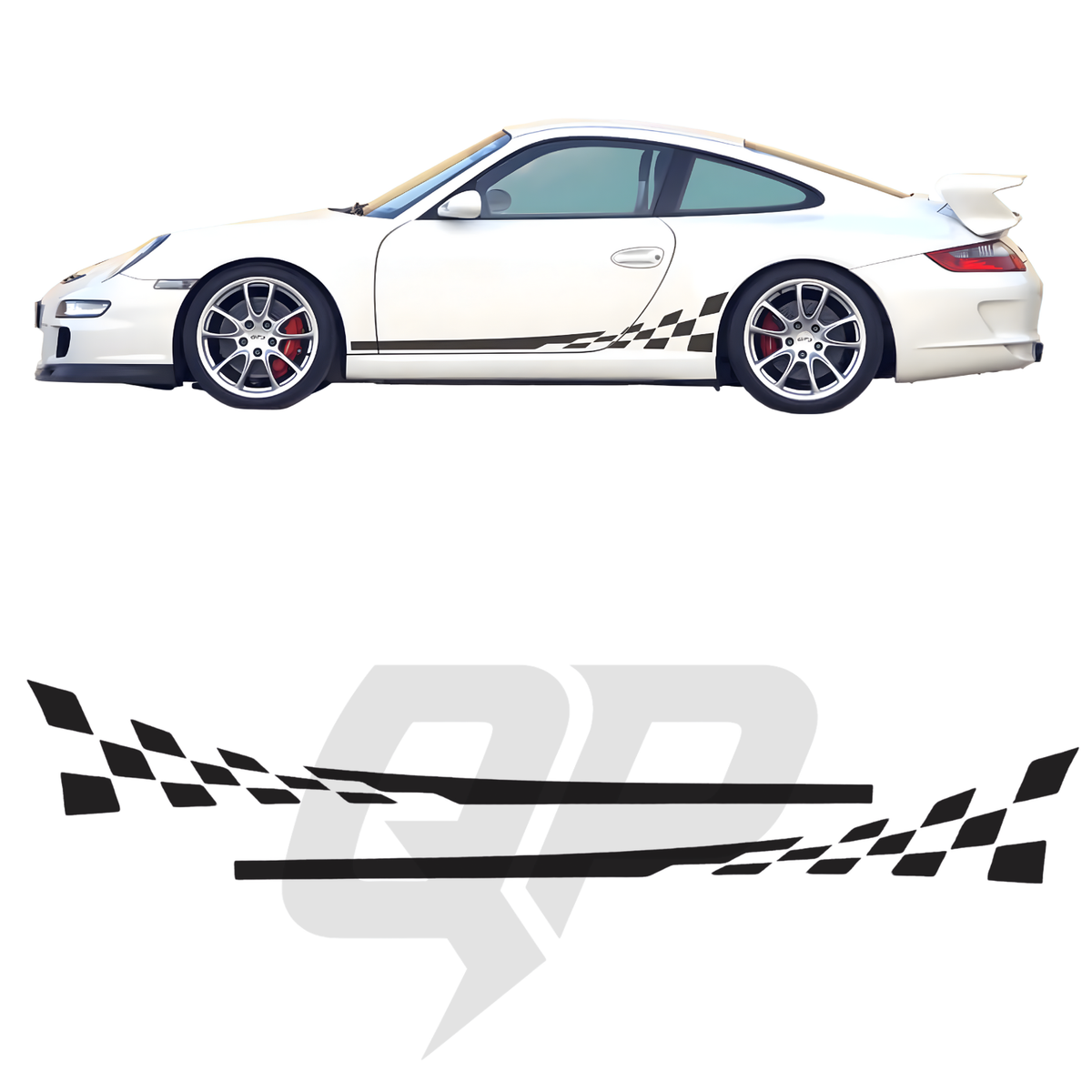 Porsche 997 Checkered Flag Side Decals Set