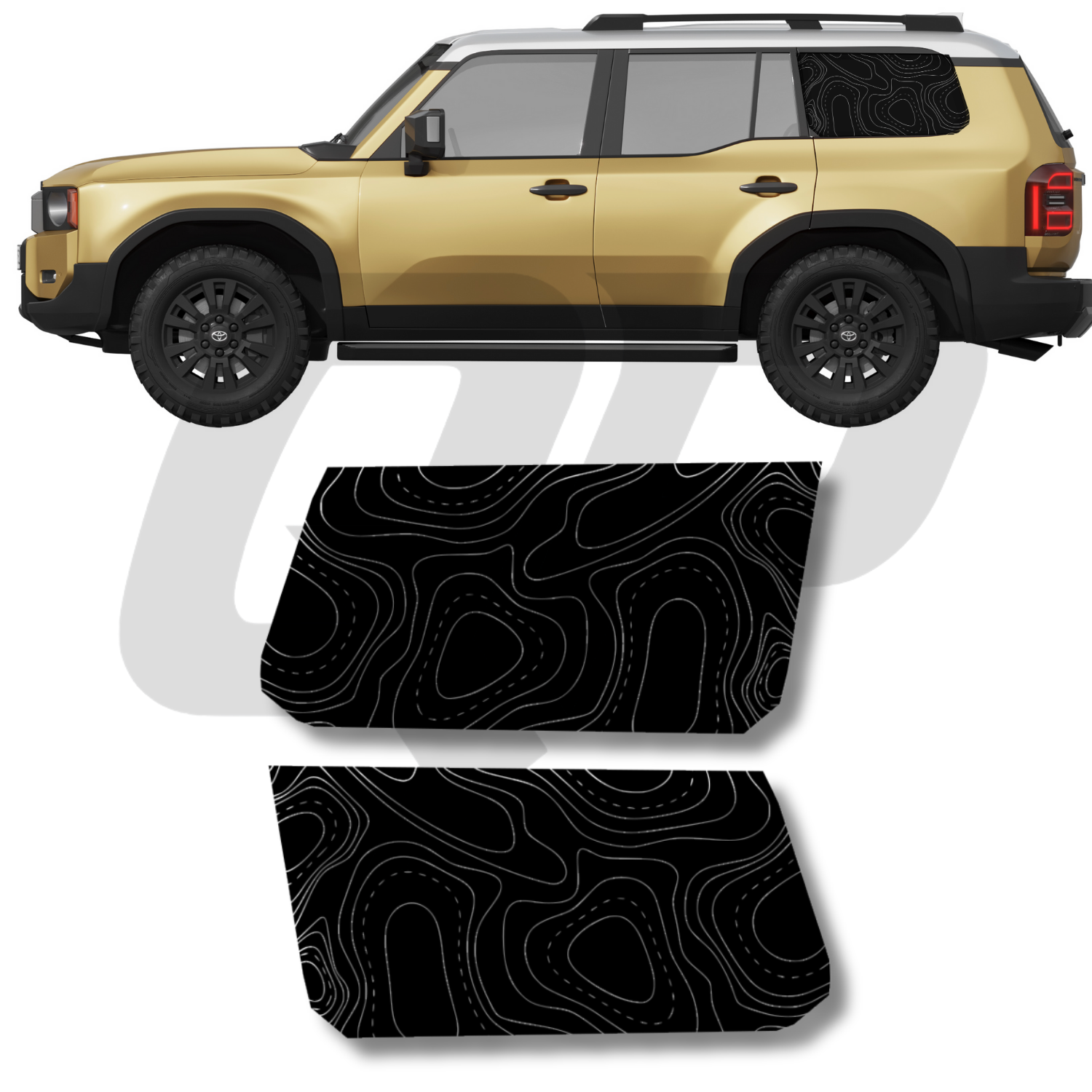 Kit de calcomanías gráficas para la topografía de la ventana lateral trasera del Toyota Land Cruiser 250 2024+