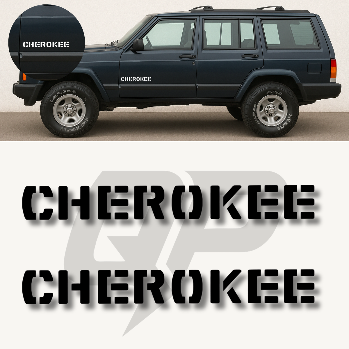 1984–2001 Jeep Cherokee XJ CHEROKEE Fender Decals Stencil Style