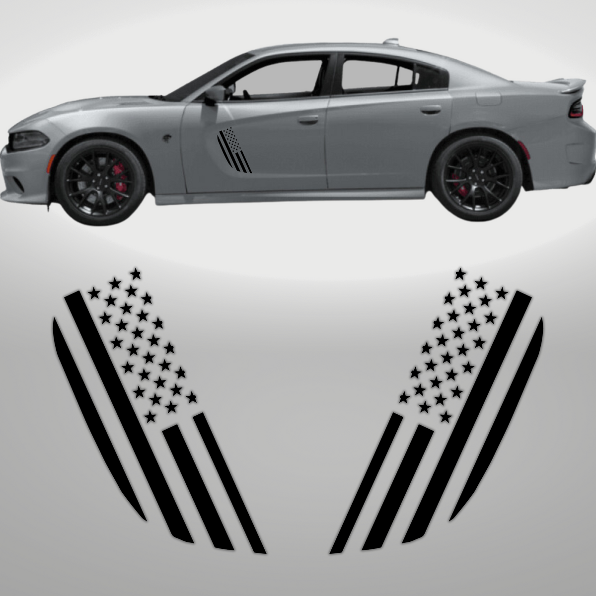 American Flag Veteran Black Vinyl Door Decal Fits: 2015-2023 Dodge Charger SRT/RT/Scatpack (Set of 2)
