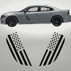 American Flag Veteran Black Vinyl Door Decal Fits: 2015-2023 Dodge Charger SRT/RT/Scatpack (Set of 2)
