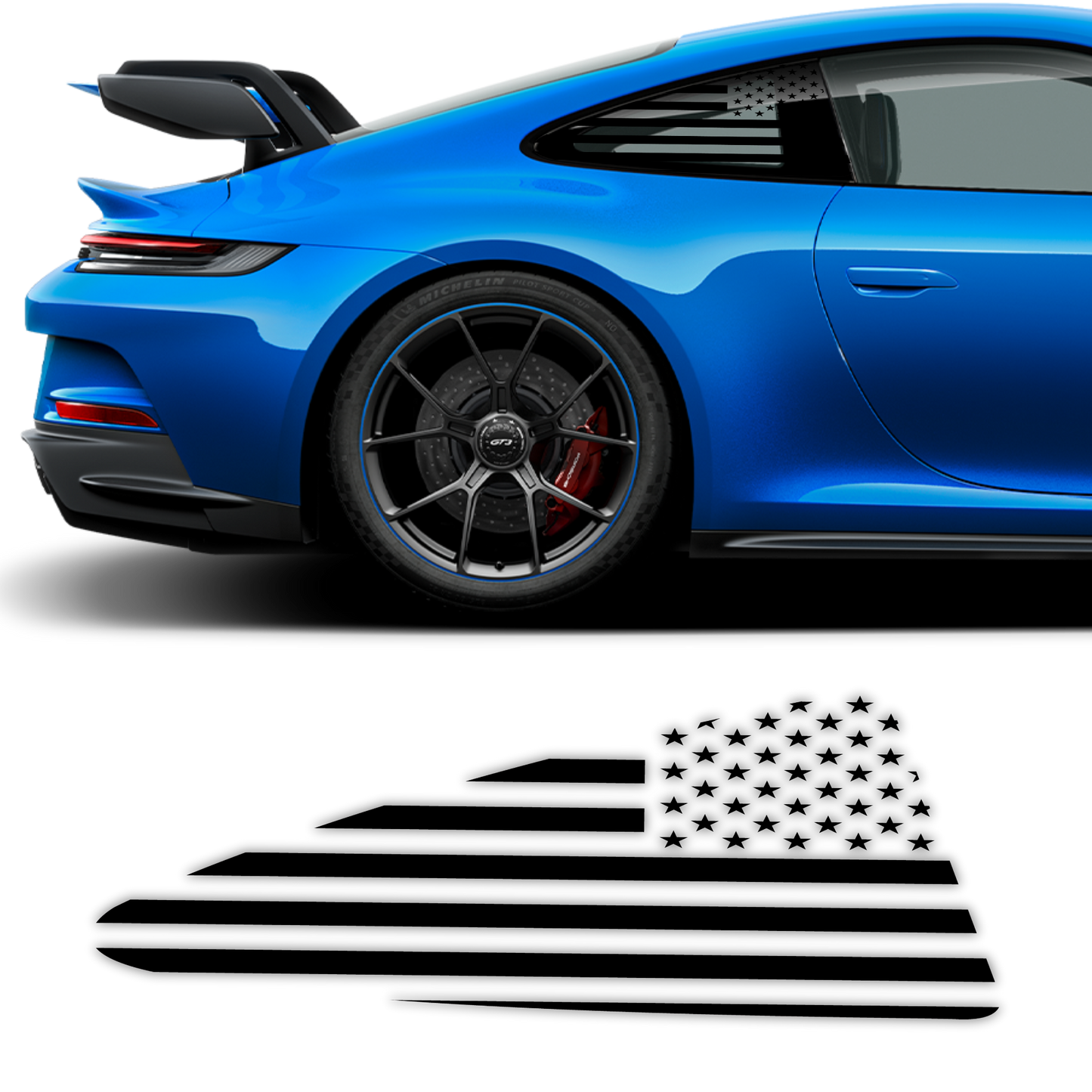 American Flag Rear Side Window Decal Fits: 2017-2019 Porsche 911 GT3 (2 Pcs)