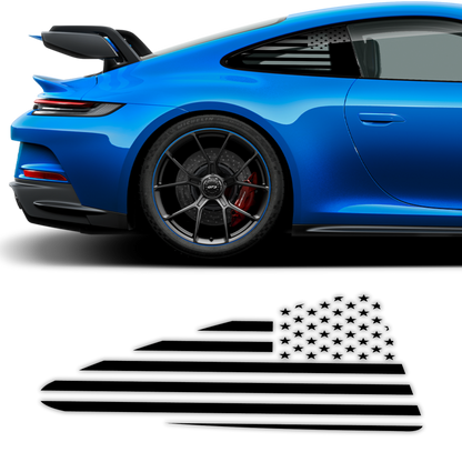 American Flag Rear Side Window Decal Fits: 2017-2019 Porsche 911 GT3 (2 Pcs)