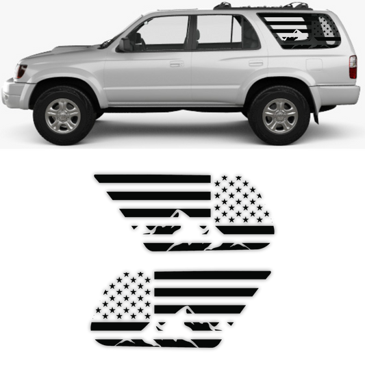American Flag Off-Road Mountain Sticker Decal Fits: 1996-2002 Toyota 4RUNNER Quarter Window (Set of 2)