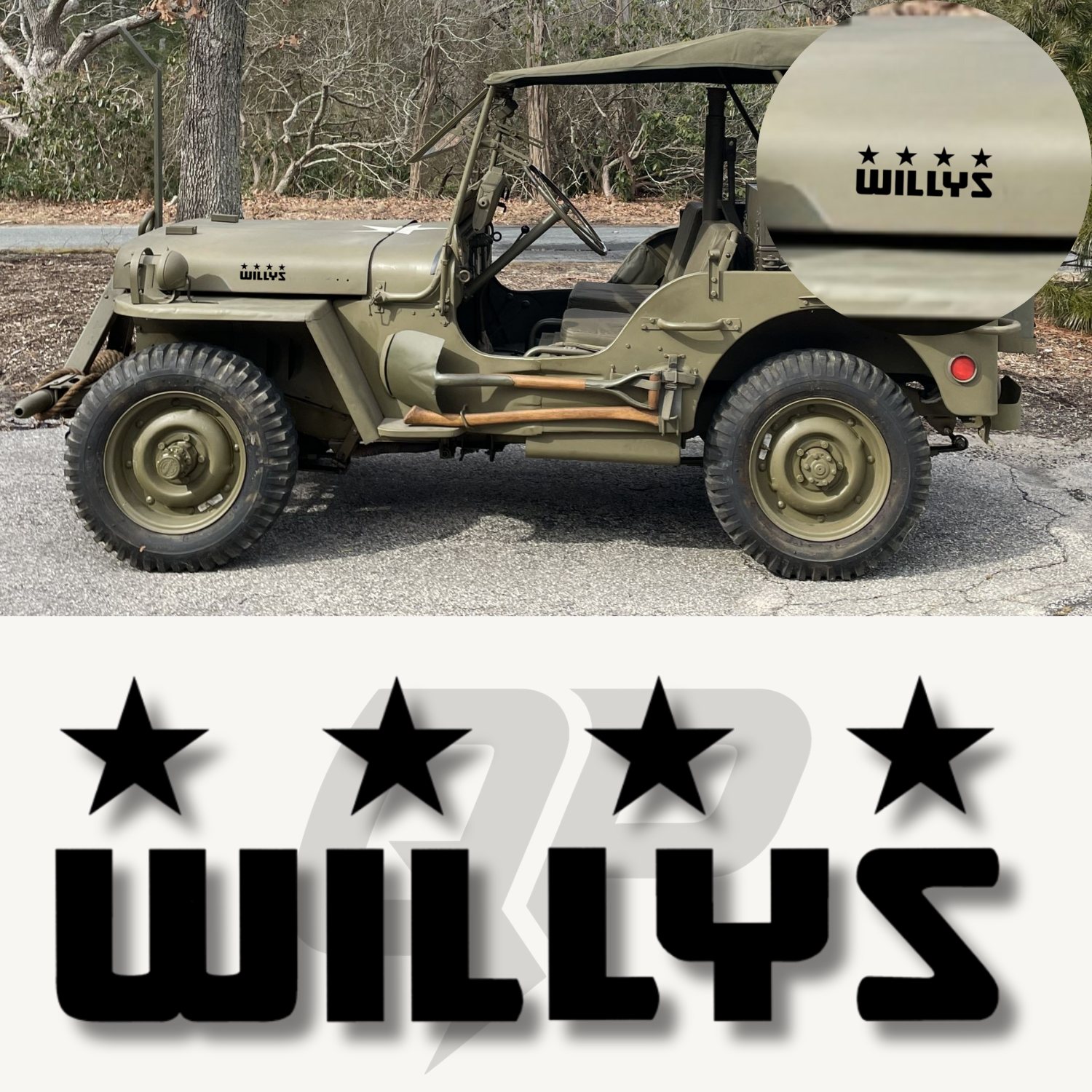 Jeep Willys Name with Stars Decal