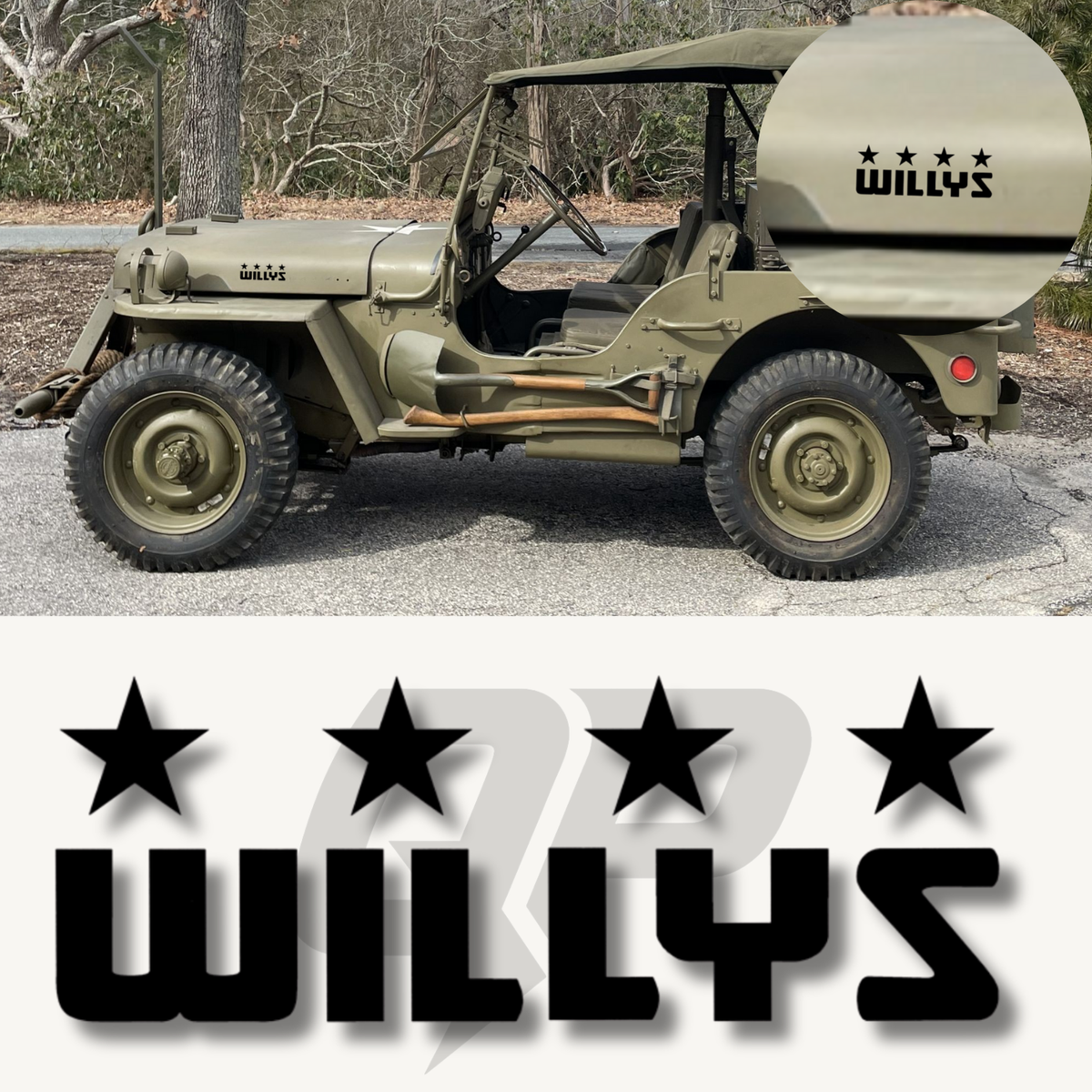 Jeep Willys Name with Stars Decal