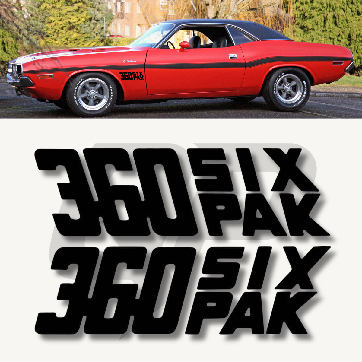 1970 Dodge Challenger 360 SIX-PAK Fender Decal Set – OEM Fit Left/Right Pair