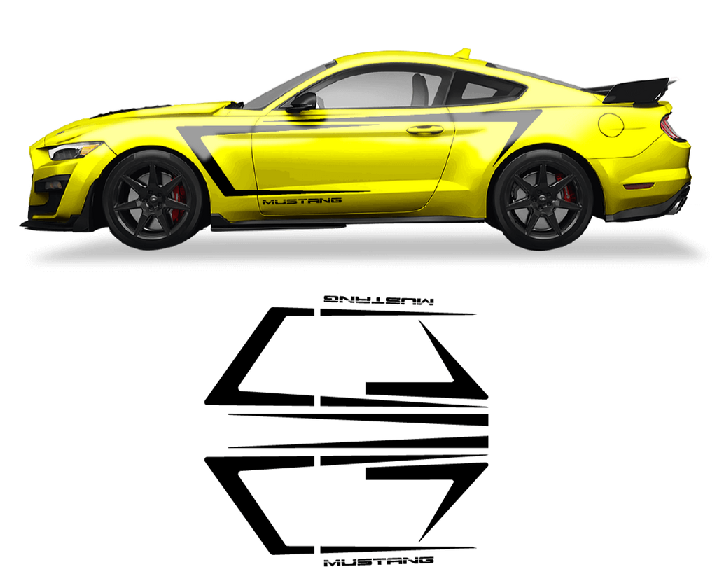 Yellow Mustang car with black accents on a black background, featuring UGS Graphics logo.
