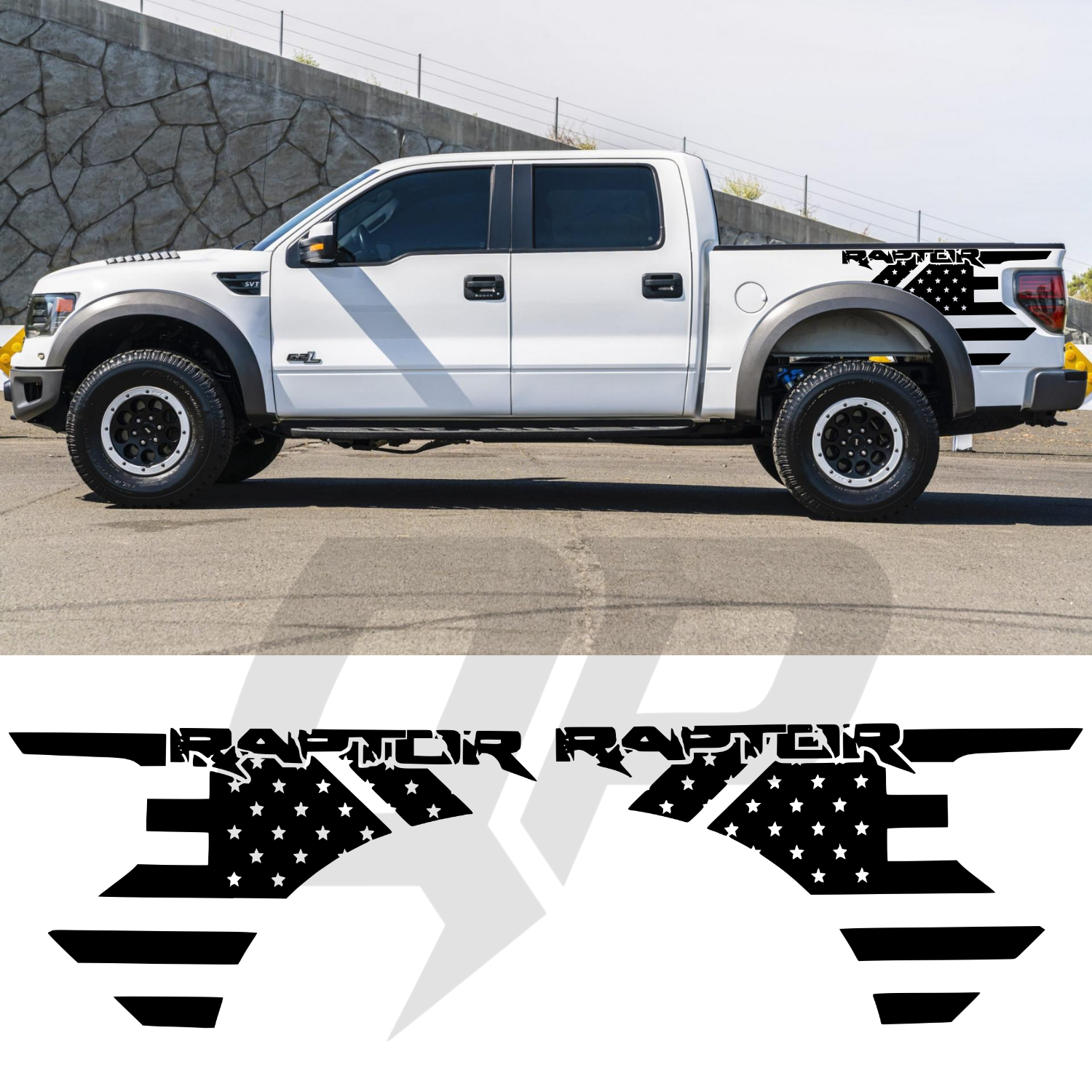 2010–2014 Ford F-150 Raptor Side Rear Fender Decals – American Flag Graphic Kit
