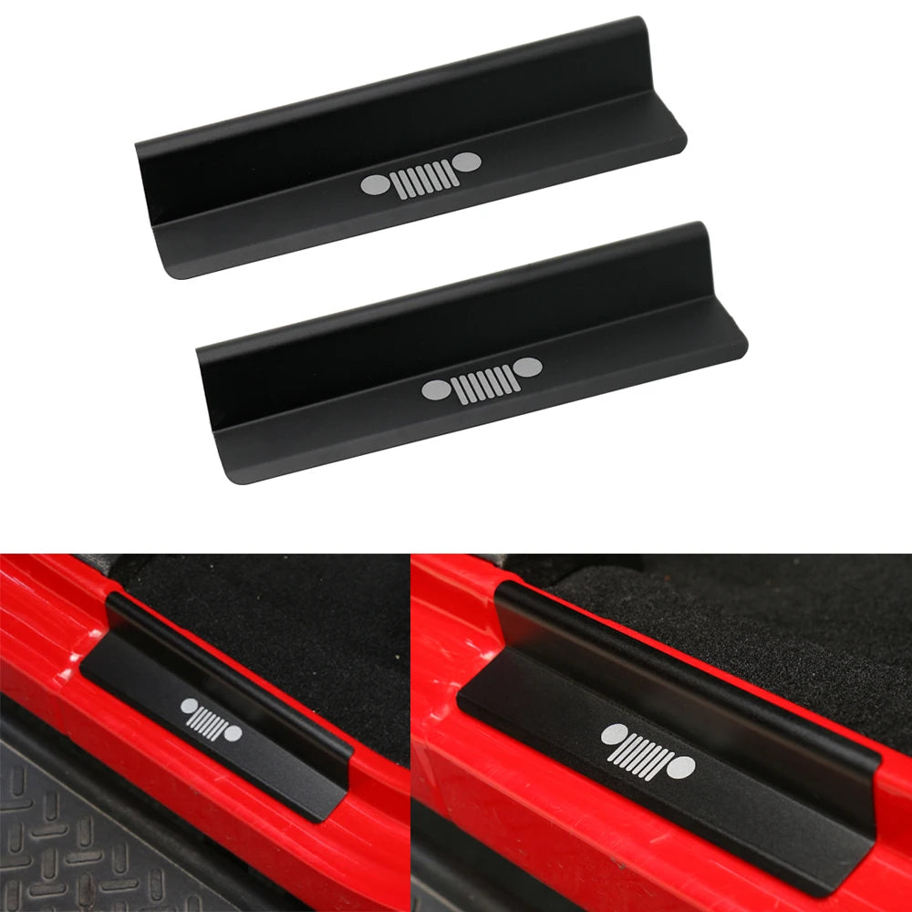 Door Sill Car Pedal Guards Cover Aluminum Alloy - Black Threshold Protector Accessories for Jeep Wrangler JK 2/4 Door 07-18