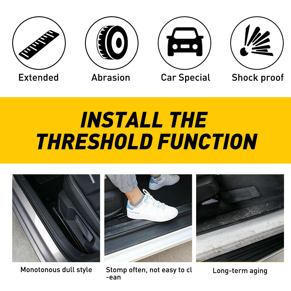Carbon Fiber 5D Door Sill Scuff Plate Protector Sticker | 4-Piece Universal