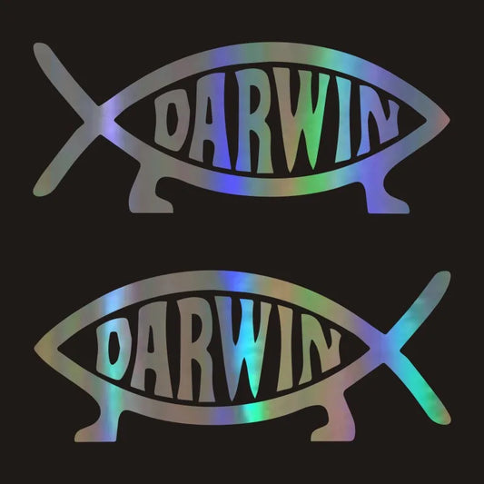 Darwin Fish Cartoon Vinyl Stickers - 5.35" x 2.24" Car Emblem Decals for Dodge, Skoda, Peugeot