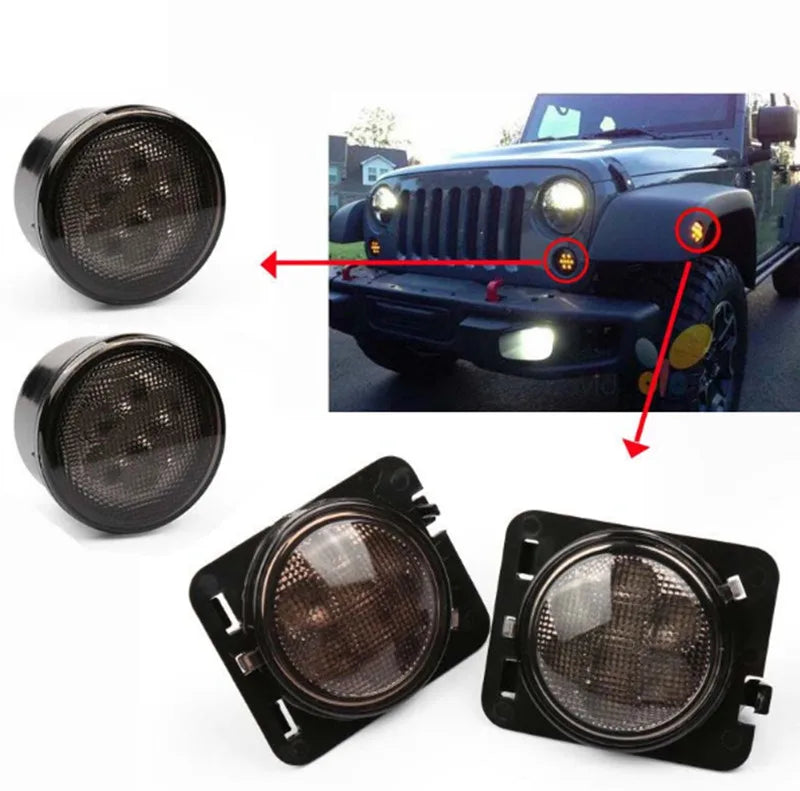 Front LED Turn Signal Light with White Halo Smoke Lens for Jeep Wrangler (2007–2011) | JLDVHL