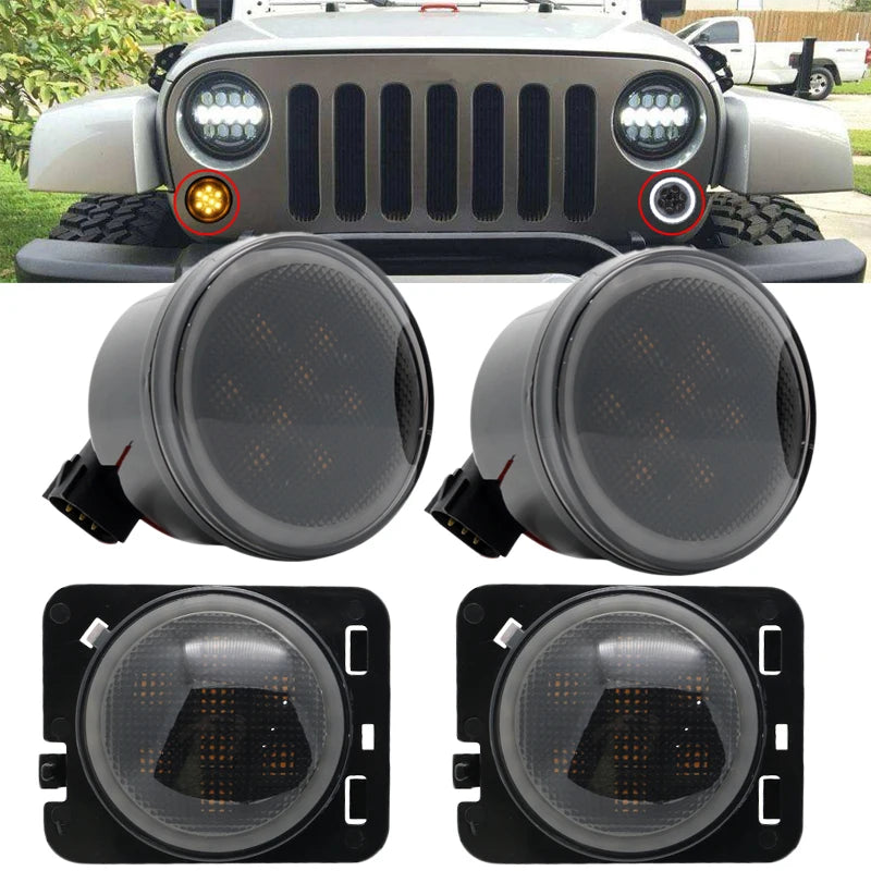 Front LED Turn Signal Light with White Halo Smoke Lens for Jeep Wrangler (2007–2011) | JLDVHL