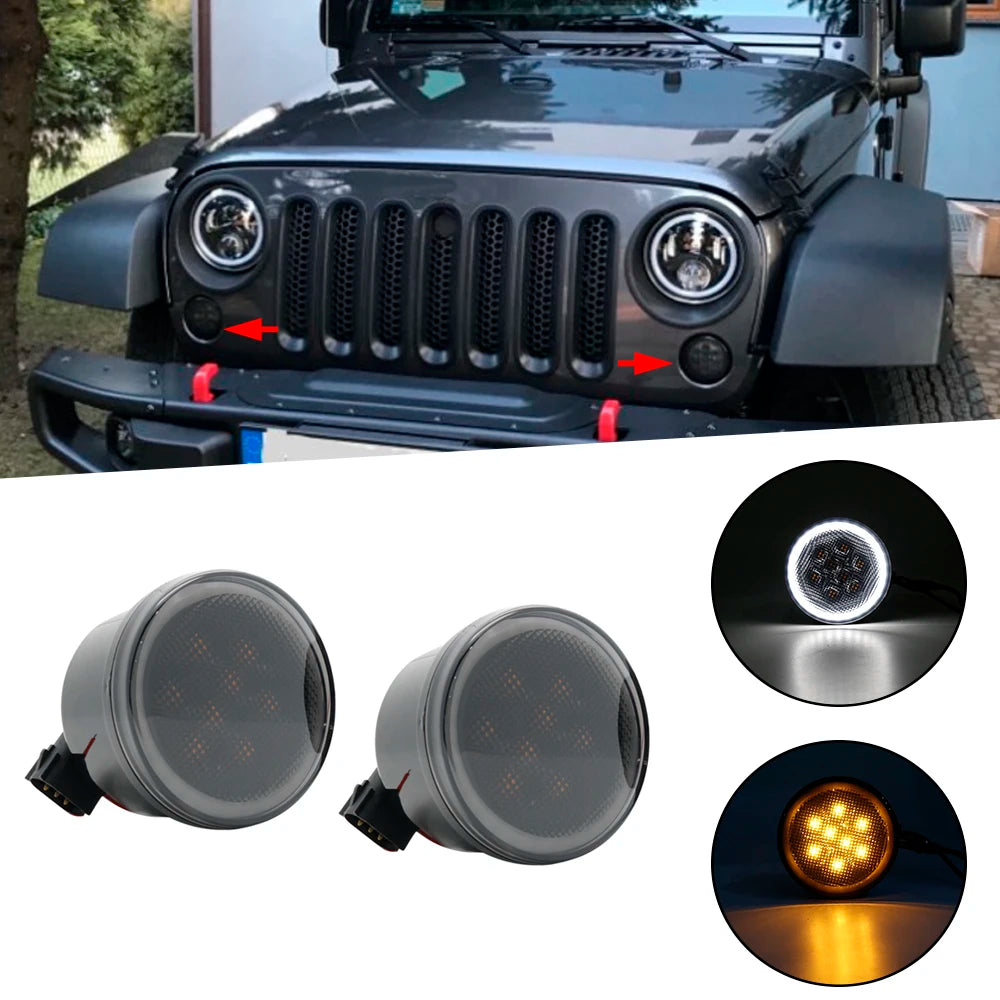 Front LED Turn Signal Light with White Halo Smoke Lens for Jeep Wrangler (2007–2011) | JLDVHL