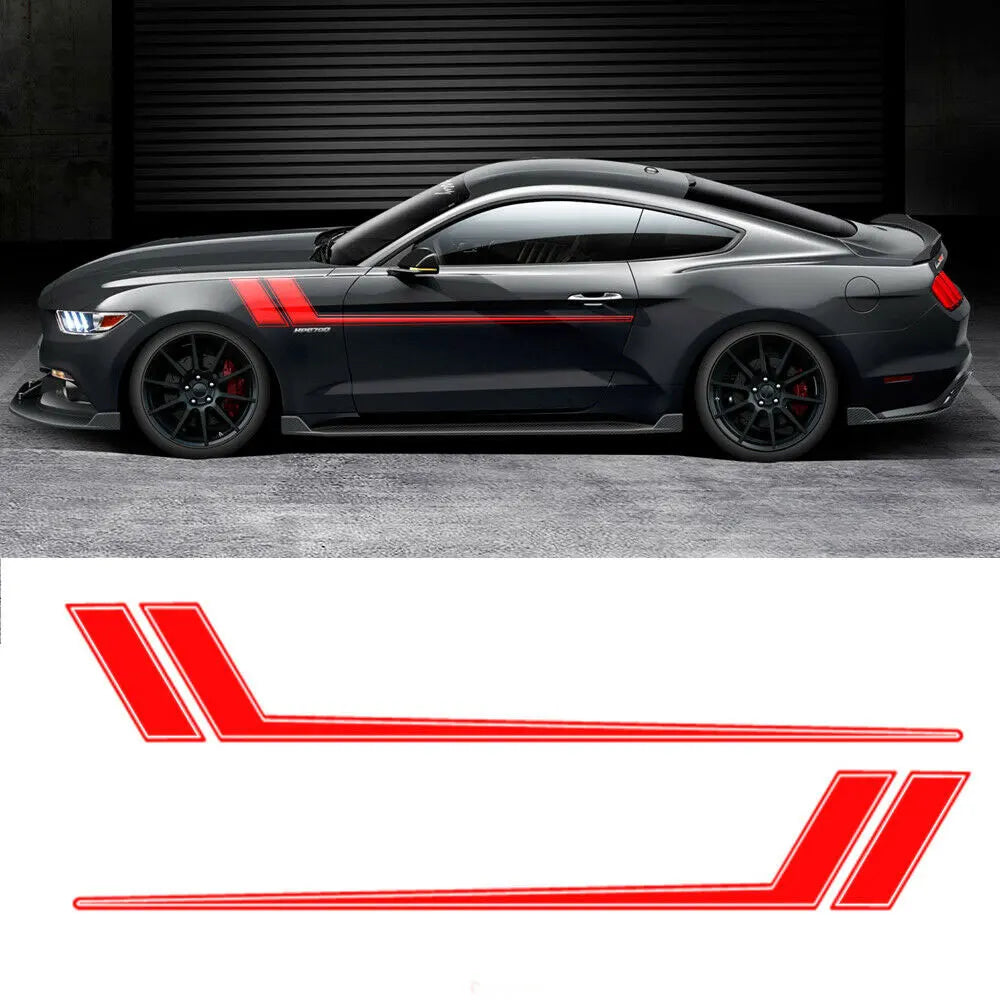 Sport Racing Red Hockey Stripe Decal for Ford Mustang | 2-Piece Door & Fender Vinyl