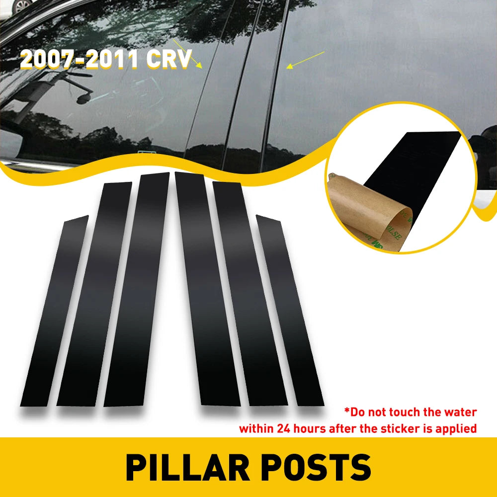 Gloss Piano Black Pillar Posts for Honda CR-V (2007–2011) | 6pc