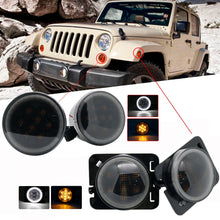 Load image into Gallery viewer, Front LED Turn Signal Light with White Halo Smoke Lens for Jeep Wrangler (2007–2011) | JLDVHL