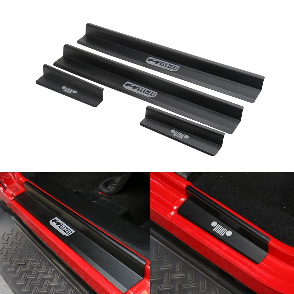 Door Sill Car Pedal Guards Cover Aluminum Alloy - Black Threshold Protector Accessories for Jeep Wrangler JK 2/4 Door 07-18