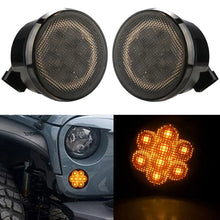 Load image into Gallery viewer, Front LED Turn Signal Light with White Halo Smoke Lens for Jeep Wrangler (2007–2011) | JLDVHL