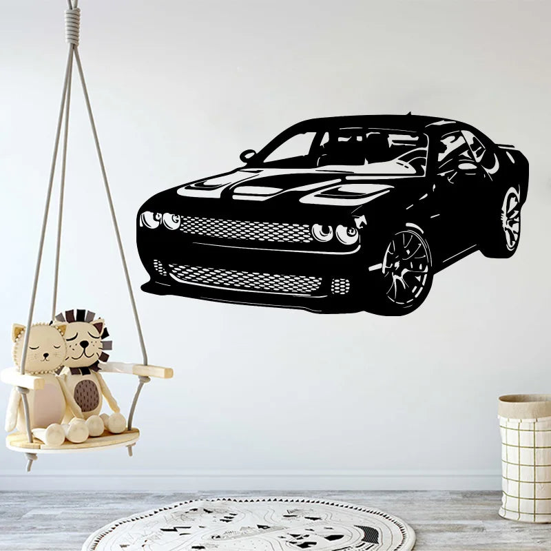 Large Dodge Challenger SRT Hellcat Wall Decal - Supercharged HEMI Vinyl Sticker for Kids Room & Playroom Decor