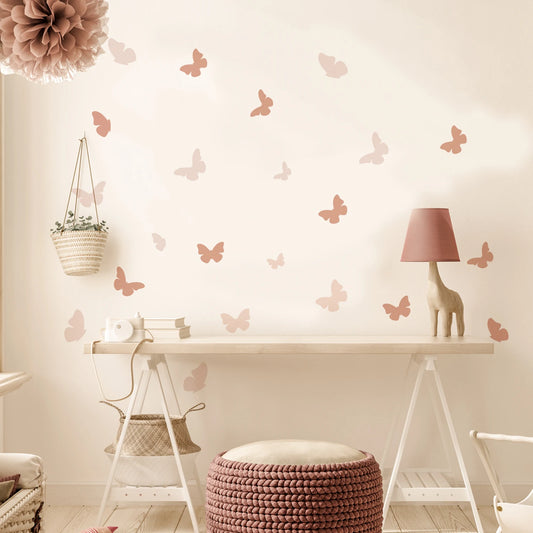 Boho Pink Butterfly Wall Stickers - Vintage Nordic Nursery Decor for Kids' Rooms