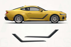 Yellow sports car with a black vinyl wrap design on a white background