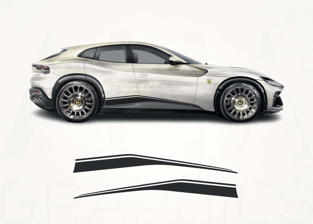 Ferrari SUV concept car with window decal graphics on a white background