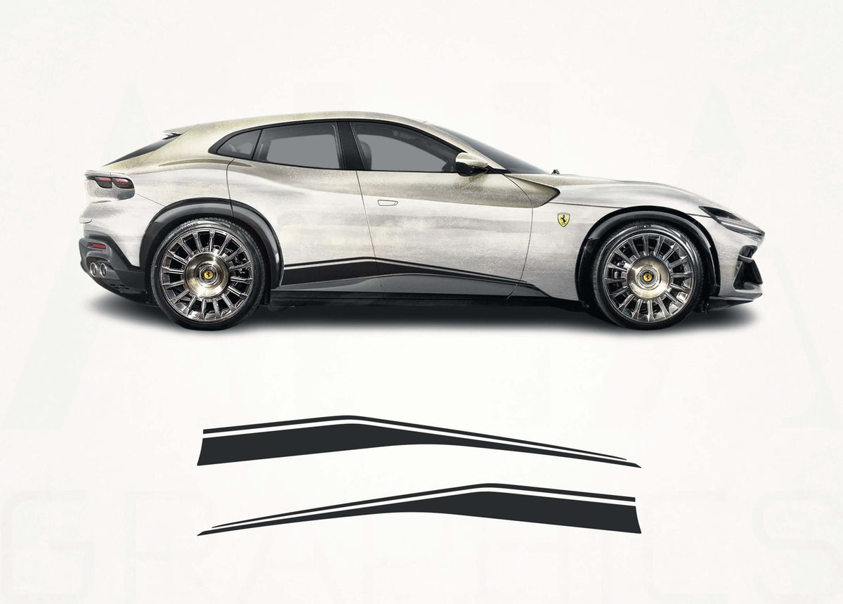 Ferrari SUV concept car with window decal graphics on a white background