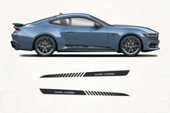 Blue sports car with 'Dark Horse' decal designs on a white background