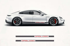 White sports car with black and red graphics on a white background