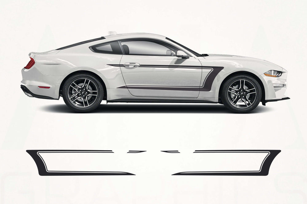 White Mustang car with black graphics on a white background