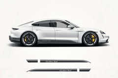 White sports car with black and yellow accents on a white background, featuring AHA Graphics branding.